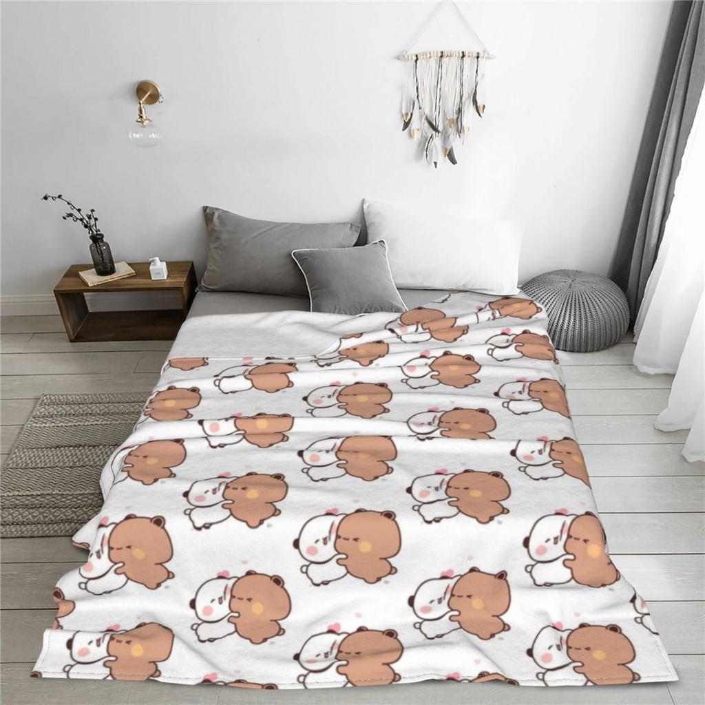 Face Hug Milk And Mocha Cute Bears Flannel Blanket for Kids Children Cartoon Anime Funny Throw Blankets for Home Rug Piece