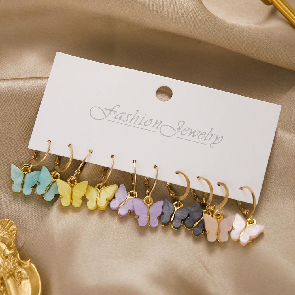 Vintage Geometric Gold Color Hoop Earrings Set Imitation Pearls Acrylic Butterfly Heart Dangle Drop Earrings Trend Jewelry Gifts