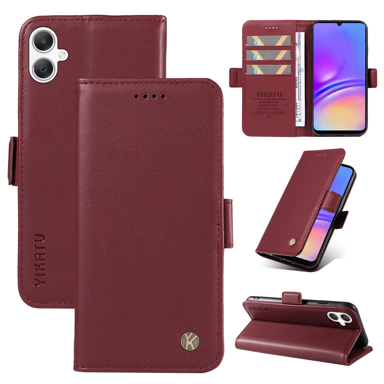 

For Samsung Galaxy A06 5G/Galaxy A06 4G Wallet Phone Case YIKATU YK-003 Leather Stand Cover Wine Red