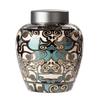 Taotie Ceramic Tea Can with Gold & Silver Inlay - Double-Metal Lid & Sealed Storage, Retro Chinese Design