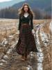 European & American Women's Retro Plaid Midi Skirt - High Waist, Plus Size, Large Hem (2025)