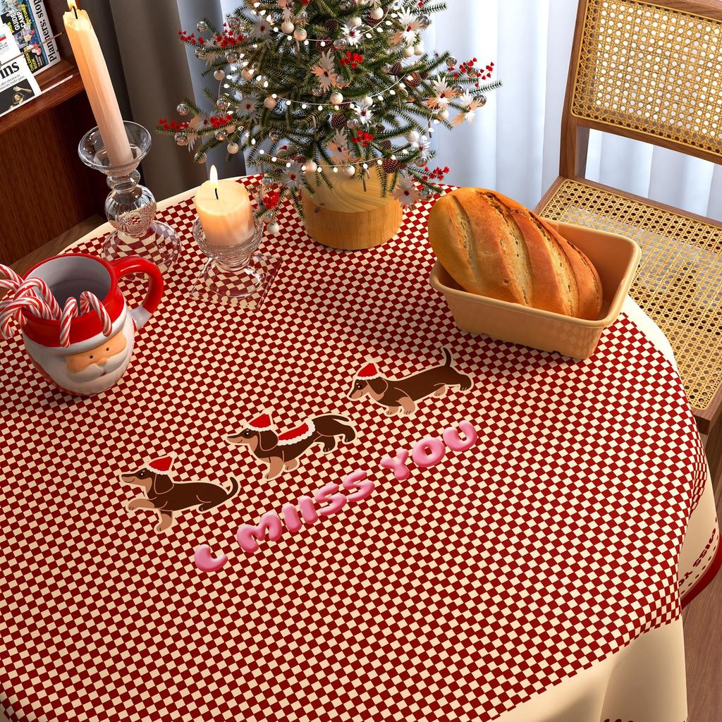 Christmas New Year Decor Round Tablecloth Waterproof Heat Resistant Washable Table Cover