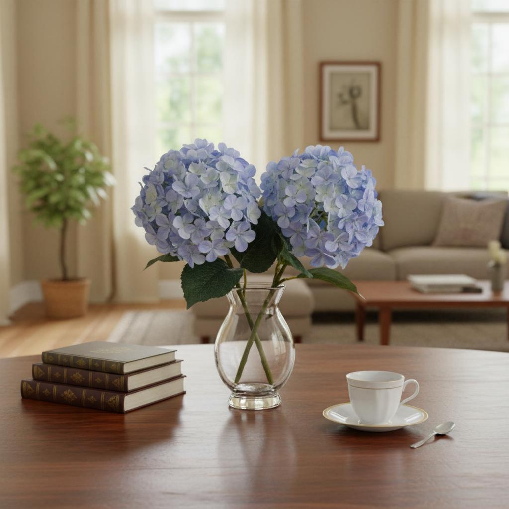 Fake Hydrangea Flower Reusable Artificial Hydrangea Stalk Long Stalk Fake Hydrangeas Real Feel Full Blooms for Table Centerpiece