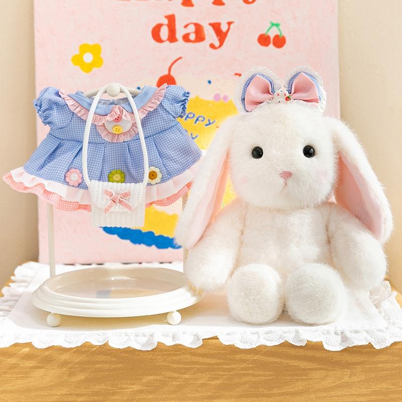Plush Doll Dressed White Rabbit Soft Plush Collectible for Home Decor Desk Bedroom Birthday Holiday Gift for Home Decor