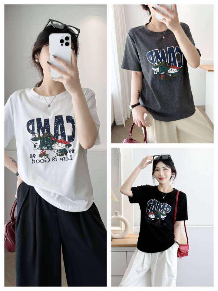 2025 Spring/Summer Plus Size Women's Loose Fit Round Neck Cartoon Print Short Sleeve T-shirt