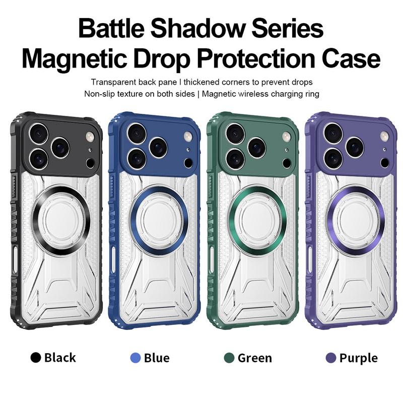 Shockproof Clear Armor Case For iPhone 17 Pro Max 16 15 14 13 Pro Max Magnetic Metal Ring Hybrid TPU+PC Phone Bumper Cover