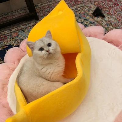 Banana Cat Bed House Funny Cute Cozy Pet Cat Nest Warm Comfort Soft Washable