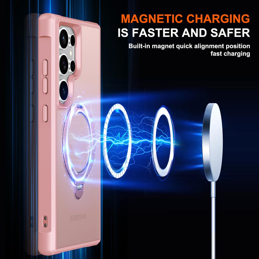 For Samsung Galaxy S24 Ultra Magnetic Case Kickstand TPU PC Shockproof Phone Back Cover