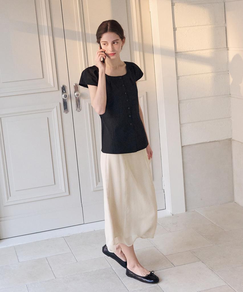 Deuloupisumeon Lacy Layered Long Skirt [Light Beige]