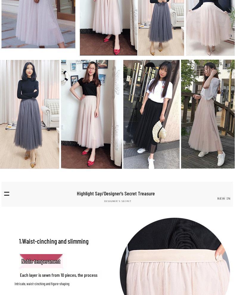 Elegant A-Line Pleated High Waist Mesh Skirt - Autumn Collection for Women
