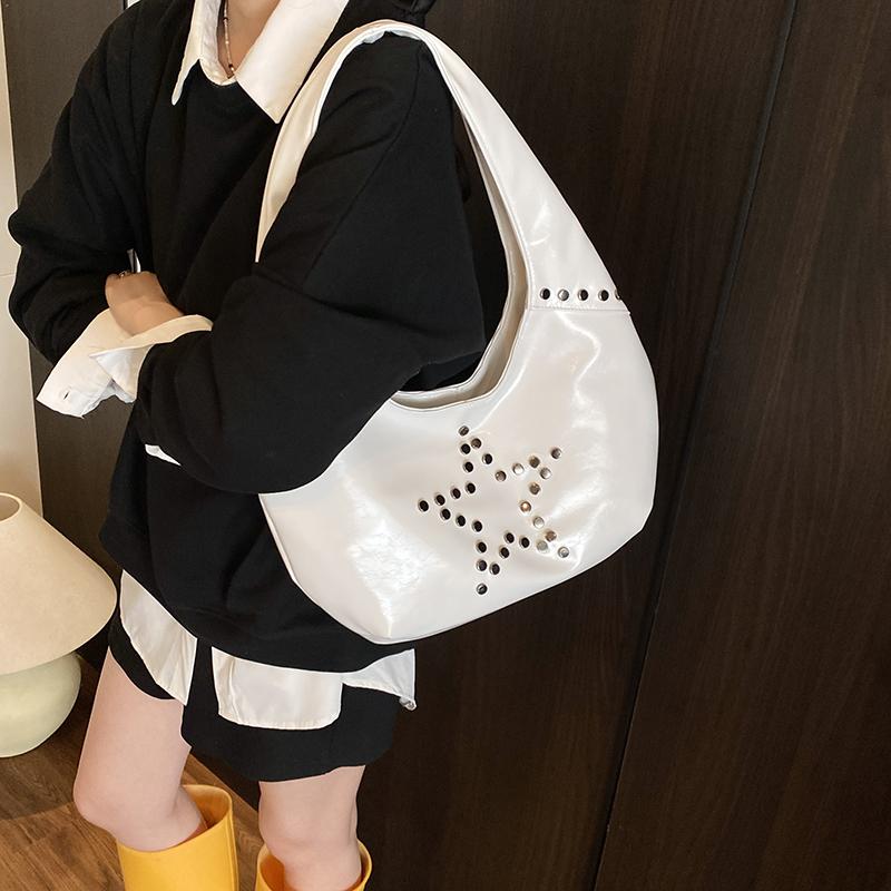 PU Hobo Bag Women's Fashion Shoulder Tote with Stud Detail Soft Texture Casual Everyday Handbag