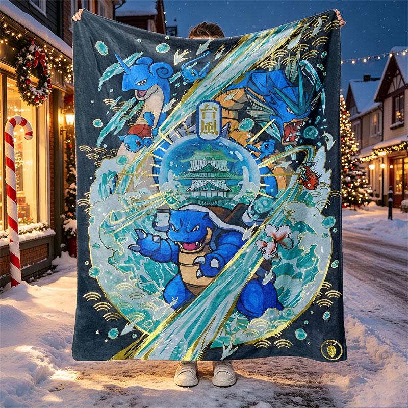 Charizard VS Blastoise Pattern Blanket for Home Decoration, Bed, Sofa, Car Travel, Camping, Suitable for All Seasons, Birthday Christmas Gift