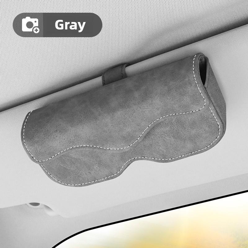 Suede Leather Car Eyeglass Case Automatic Closing Non-slip Auto Sun Visor Glasses Holder Magnetic Multi-functional Eyewear Clips