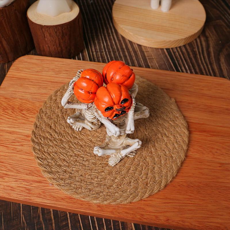 3-Piece Set Of Meditation Yoga Pumpkin Head Skull Figurines Durable Realistic Pumpkin Head Skull Doll Weird Yoga Pose
