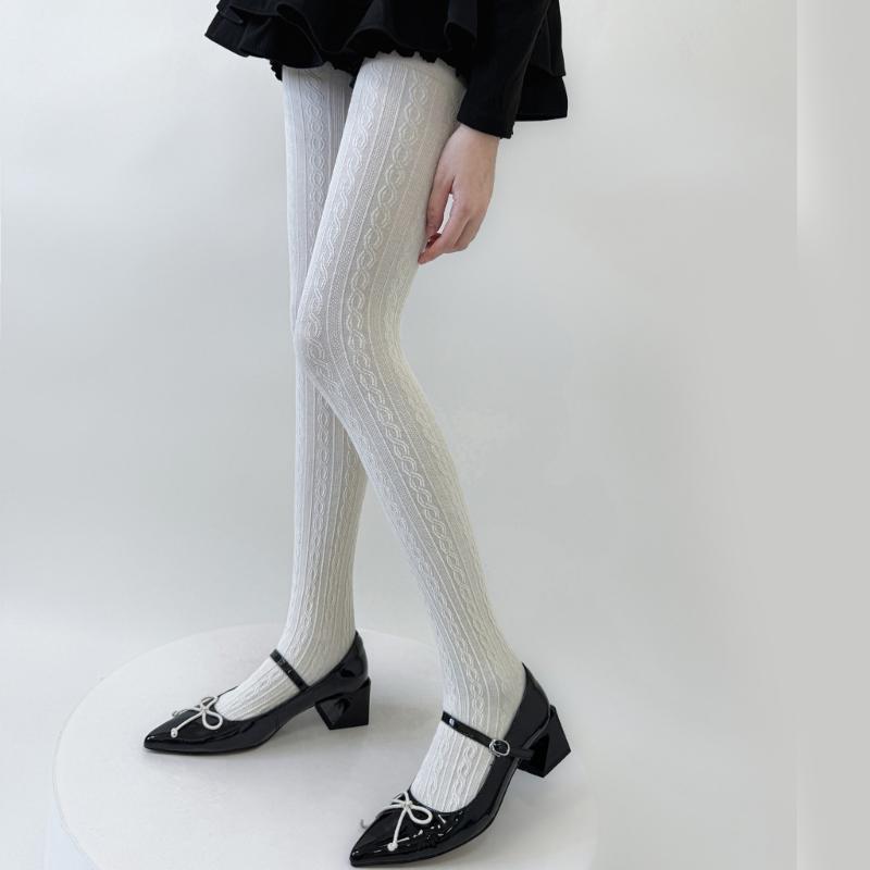 Women Japanese Twist Striped Pattern Jacquard Stockings Pantyhose Spring Fall Opaque Tights Bottoming Leggings Hosiery