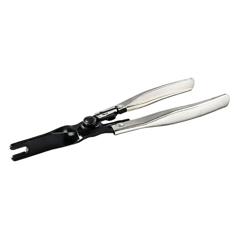 Press-Down Brake Pad Retainer Pliers with Steel Tool Body and Opposing Gripping Tips for Removing and Repositioning Brake Hardware Tasks
