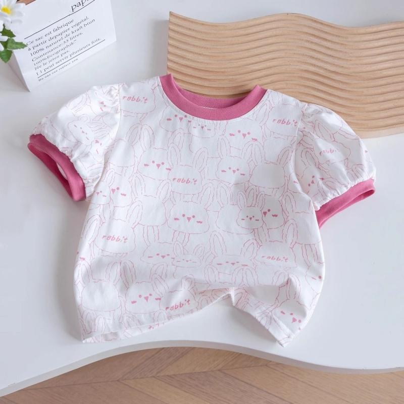 Girls Shirts Summer Pink Short Sleeved T-shirt Versatile Cartoon Print Summer Round Neck Half Sleeved Tops for Girls 90 белый