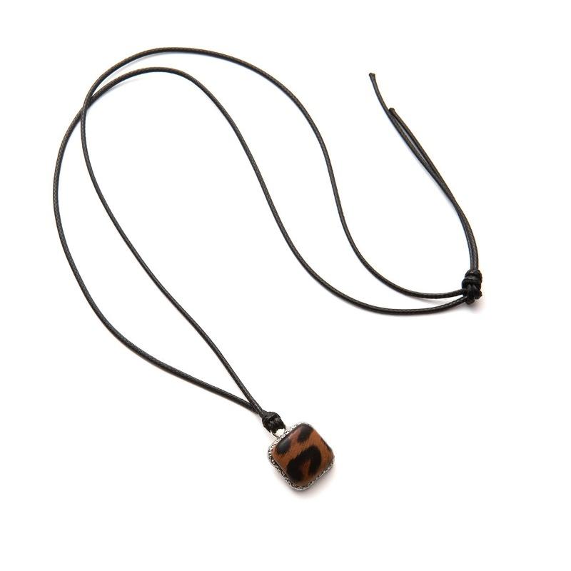 Autumn and Winter Retro Heart-shaped Square Leopard Print Pendant Necklace Long Black Rope Sweater Chain