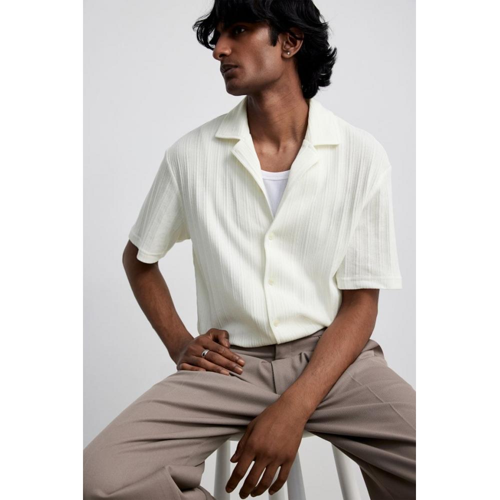 H M Regular Fit Knit caMp sHirt wHite