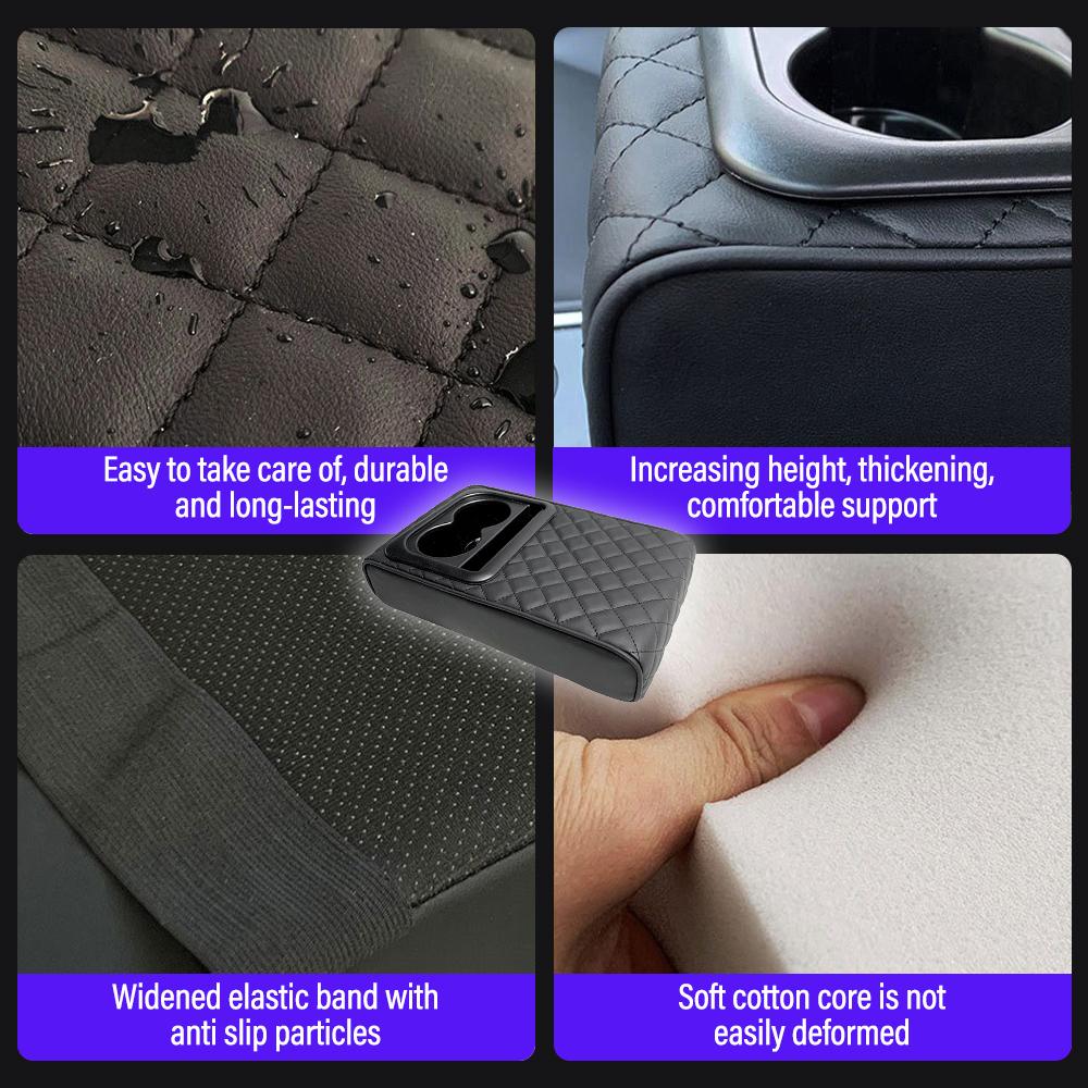 Auto Center Console Armrest Cushion With 2 Cup Holder PU Leather Armrest Pad Portable Car Amrest Pillow Cover Height Pad