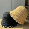 Women's Summer Sun Hat for Beach and Seaside, Sun Protection, Hollow Breathable Woven Bucket Fisherman Hat That Makes the Face Look Smaller
