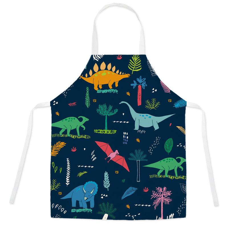 unframed Cartoon Dinosaur Cute Apron For Children Kitchen Cooking Linen Soft Fabric Adults Children Bib Apron