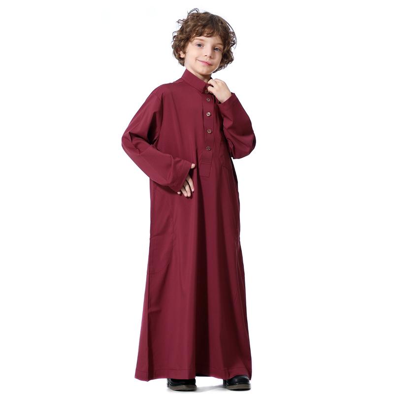 Muslim Kids Boys Saudská Arabská Thobe Robe Top Kalhoty Kaftan Arab islámské oblečení