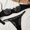 Sexy Lace 1/2 Cup Bra Set For Women Ultra-Thin Lingerie French Black Brassiere And Thongs Sets Underwire Underwear