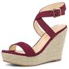 Allegra K Women's Burgundy Wedge Heel Sandals, Cross Slingback, Espadrilles, High Heels, Size 27.0cm