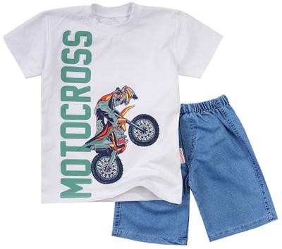 SET T-SHIRT SHORT SHORTS Jeans Motorcycle White 122 J53G