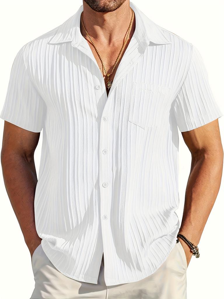 Men's Casual Button Down Shirts with Pocket Short Sleeve Textured Summer Holiday Beach Wedding Shirt