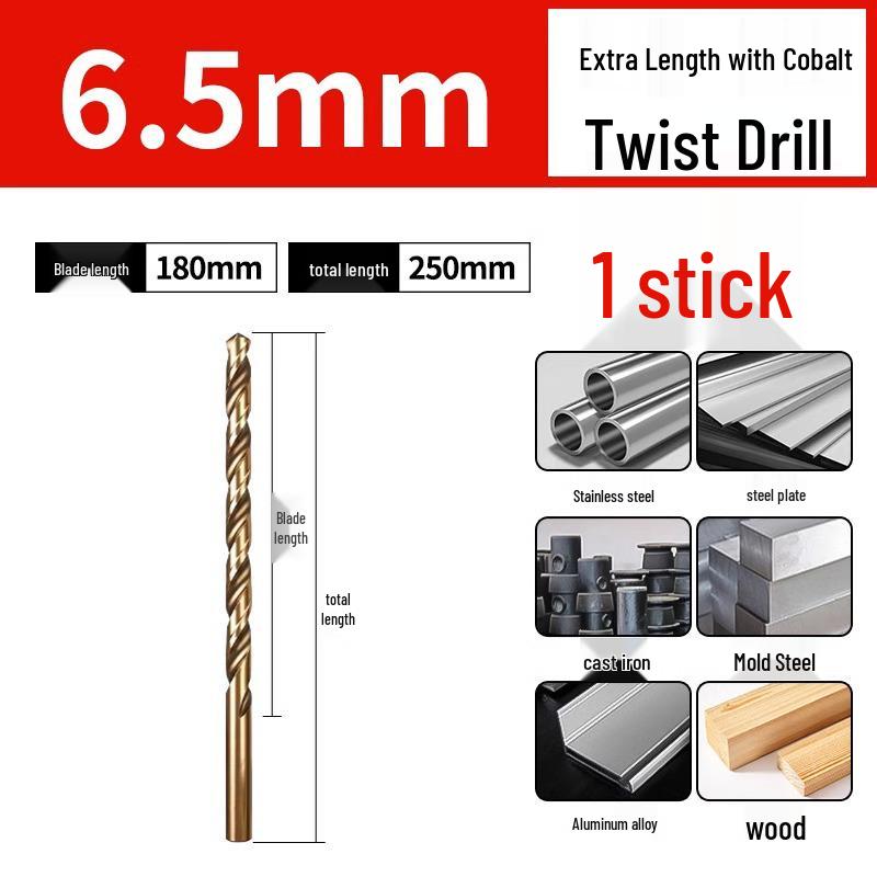 High-Strength Ultra-Long Cobalt Twist Drill Bit for Stainless Steel and Wood.