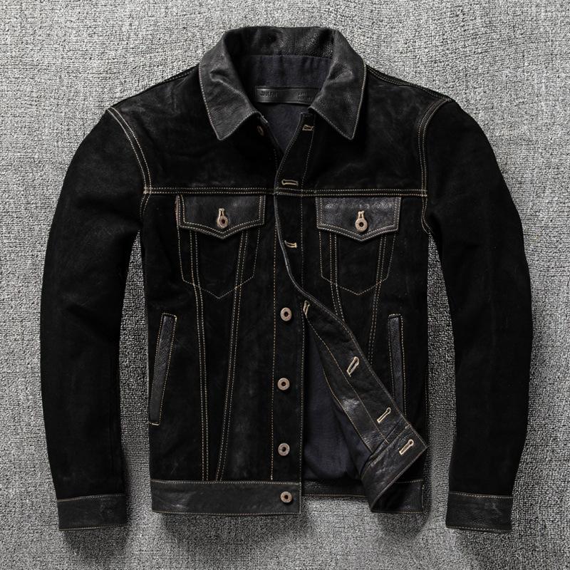 

Men s PU Leather Jacket Slim Fashion Lapel Leather Jacket Short Spring and Autumn Coat S