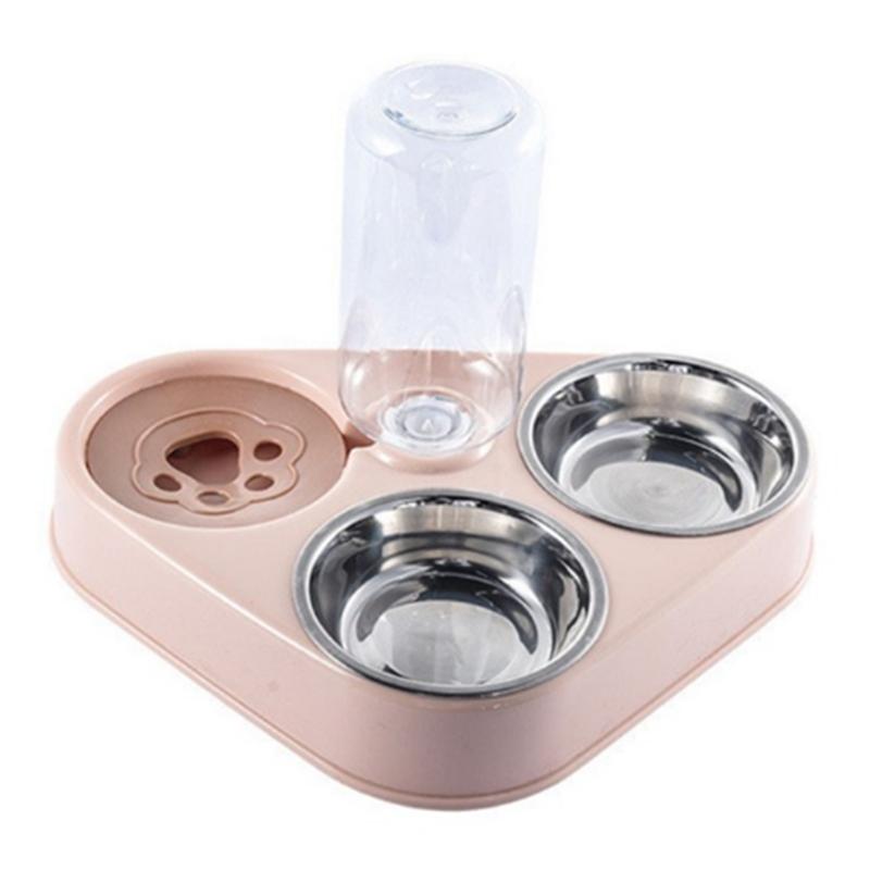 

Миска для еды для домашних животных, собак и кошек с бутылкой, автоматический фонтанчик для воды, портативный прочный фонтан из нержавеющей стали, 3 миски, товары для домашних животных 29.5X21.2X5.2cm розовый