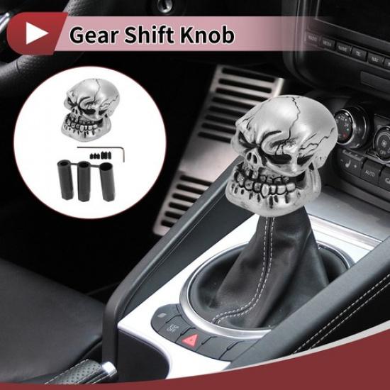 7cm Skull Automatic and Manual Shift Knob with 3 Adapter Resin Silver Tone 1 Set