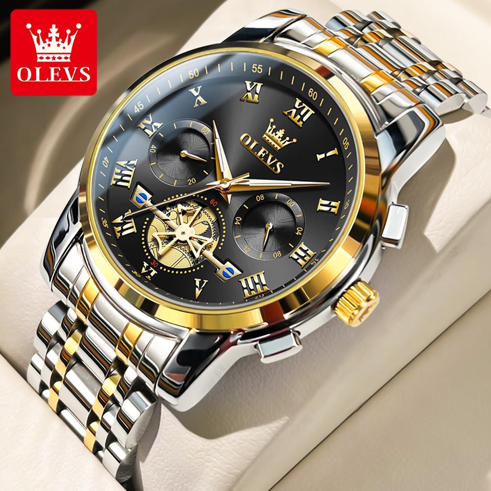 OLEVS 2859 Men's Quartz Watch With Steel Band Timing Function