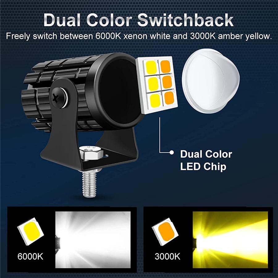 2Pcs Universal Motorcycle LED Headlight Projector Lens Dual Color ATV Scooter Dr