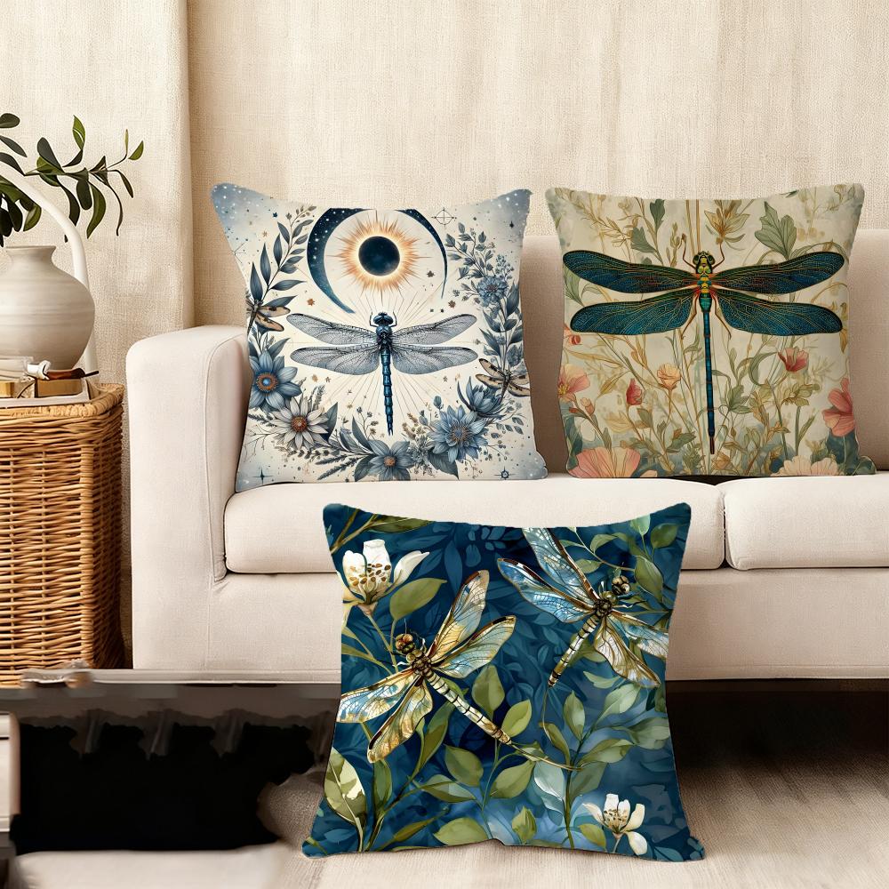 Dragonfly Lotus Luxury Cushion Cover Plush Fabric Soft DoubleSided Printed Sofa Warm Winter Home Child Gift Pillow Case