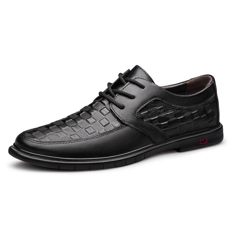 Men s Spring Low-Top Plaid-Embossed Leather Shoes - Business, Formal, Casual 38
