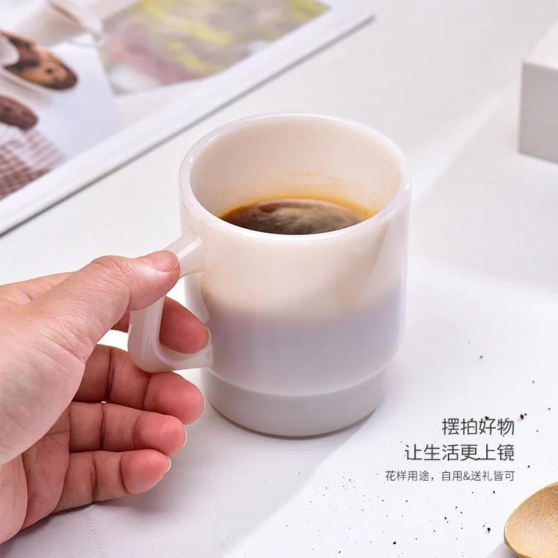 Stackable Colored Heavy Glass Mug Cup 230ml 8oz Heat Resistant White Pink Green Blue Skin Coffee Mug Tea Juice Water Cup 1 Piece
