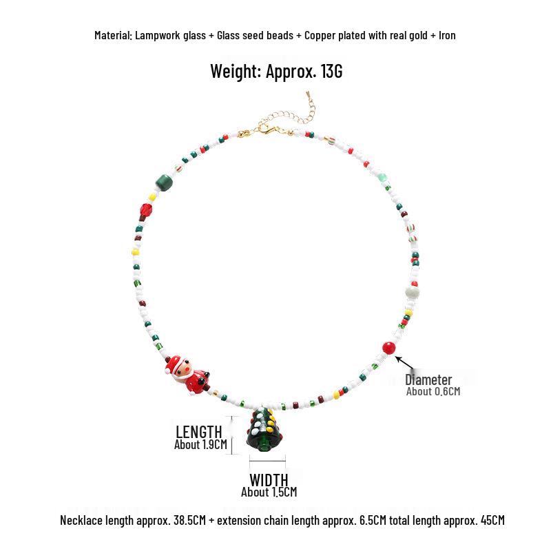 Santa Claus & Christmas Tree Pendant Beaded Necklace for Women