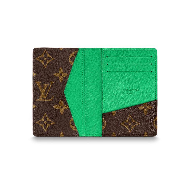Louis Vuitton Pocket Organizer Series Monogram Canvas Color Block Design Coated Canvas And Leather Wallet Men Wallet Brown Mint-Green M81536