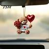 Clear Printed Acrylic Charm Teddy Bear Hanging Ornament, Holding Heart Balloon Red Rose Bouquet Decoration, Cute Backpack Car Rearview Mirror 2D Flat