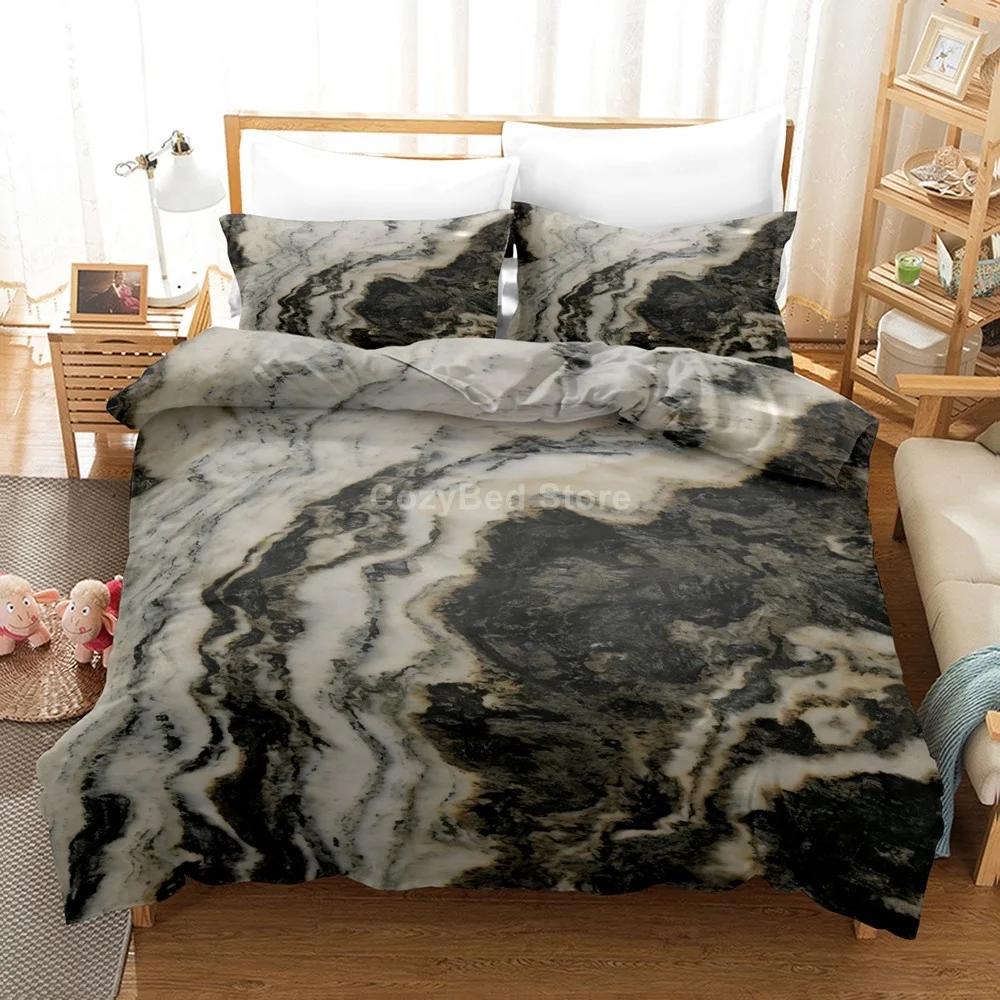 Conjunto de Cama de Luxo Mármore Branco e Dourado Tamanho Casal King Simples Marmorizado Conjunto de Capa de Edredom com Fronha Decoração Moderna para Quarto Conjunto de Cama