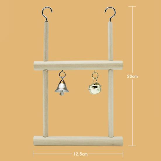 Pet Bird Parrot Wood Bell Stand Holder Hanging Swing Cage Molar Play Chew Toy