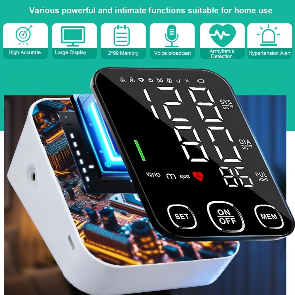 Automatisches Oberarm-Blutdruckmessgerät mit Sprachansage Digitaler BP-Manschette Sphygmomanometer Heimgebrauch Gesundheitsgerät