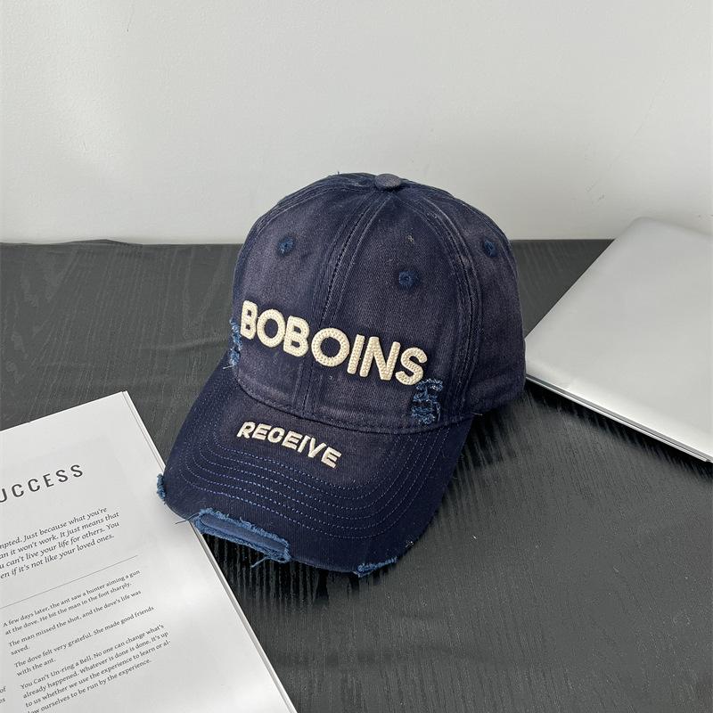 

New Soft Top Wash Letter Embroidery Ripped Baseball Cap Baseball Hat for Women Korean Version Retro Versatile Face Small adjustable