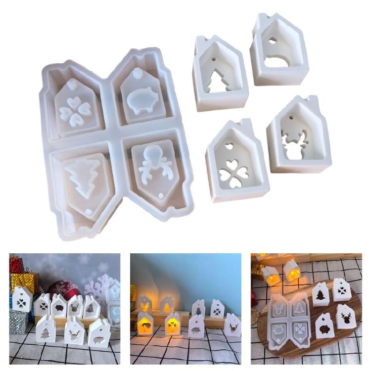 Mini House Silicone Mold Candle Holders Resin Mold Christmas Ornament Mold Epoxy Resin Casting Molds for DIY Candle Soap