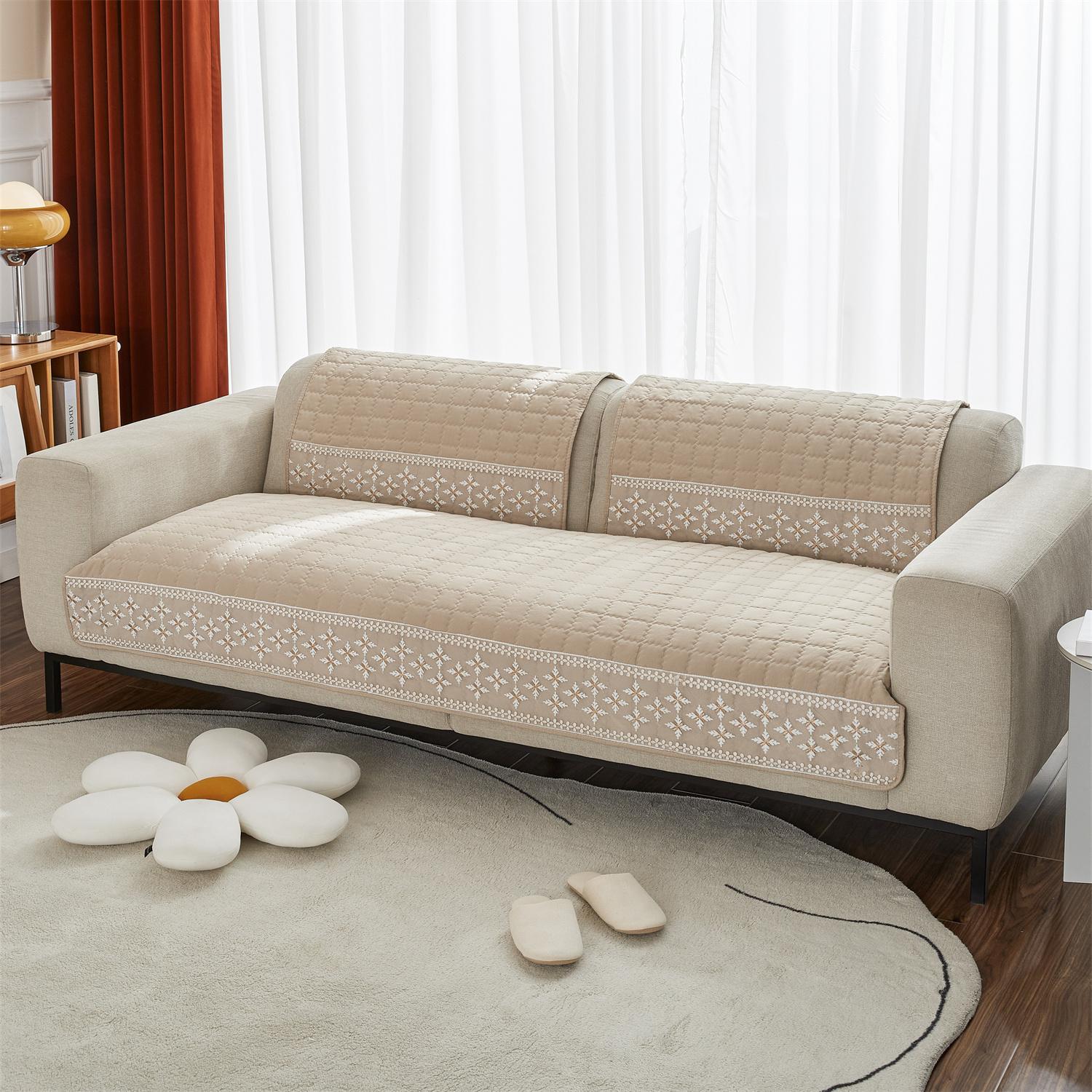 

1 шт. вафельный стеганый чехол для дивана на все сезоны с антискользящим эффектом и кружевным декором в виде снежинок, чехол для сиденья дивана, одеяло для современной гостиной 90x210cm темные хаки