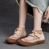 Johnature Hollow Breathable Sandals Genuine Leather Retro Soft Sole Comfortable Versatile Women's Shoes